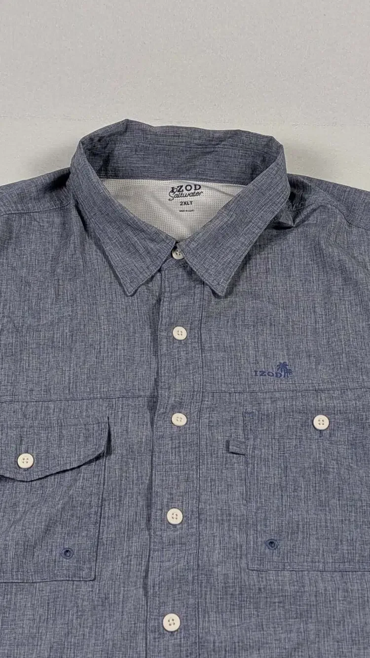 IZOD Saltwater Men's Blue Short Sleeve Button-Down Fishing Shirt Size 2XLT
